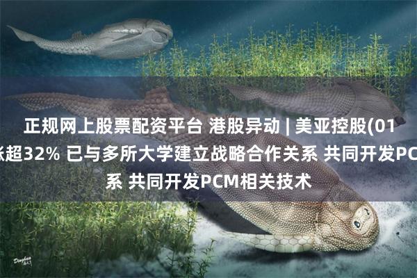 正规网上股票配资平台 港股异动 | 美亚控股(01116)午后涨超32% 已与多所大学建立战略合作关系 共同开发PCM相关技术
