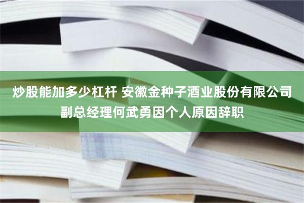 炒股能加多少杠杆 安徽金种子酒业股份有限公司副总经理何武勇因个人原因辞职